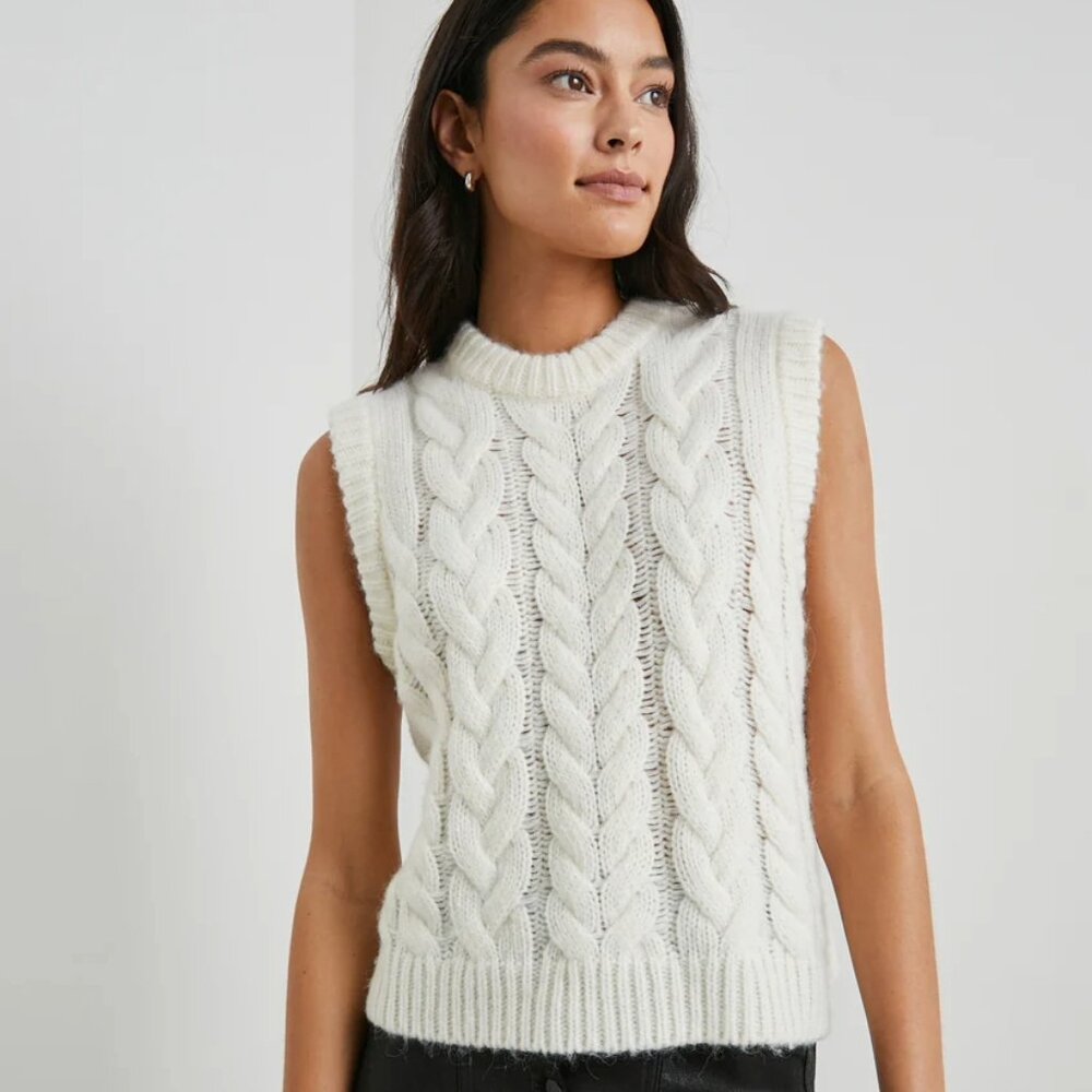 Rails Ivory Wool Blend Cable Knit Sweater Vest Size M